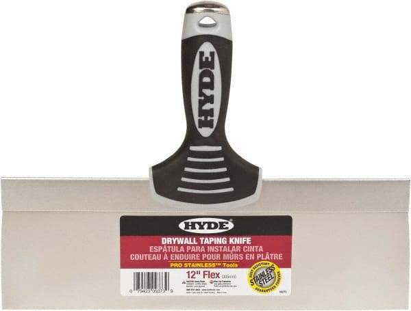 Hyde Tools - 12" Wide Flexible Blade Stainless Steel Joint Knife - Flexible, Plastic Overmold Handle - Exact Industrial Supply