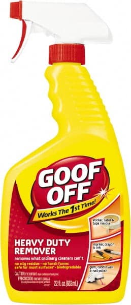 Goof Off - Adhesive, Graffiti & Rust Removers Type: Adhesive Remover Removes/Dissolves: Caulk Residue; Chewing Gum; Crayon; Glue; Marker; Paint; Pen; Scuff Marks; Stickers; Tar; Tree Sap - Exact Industrial Supply