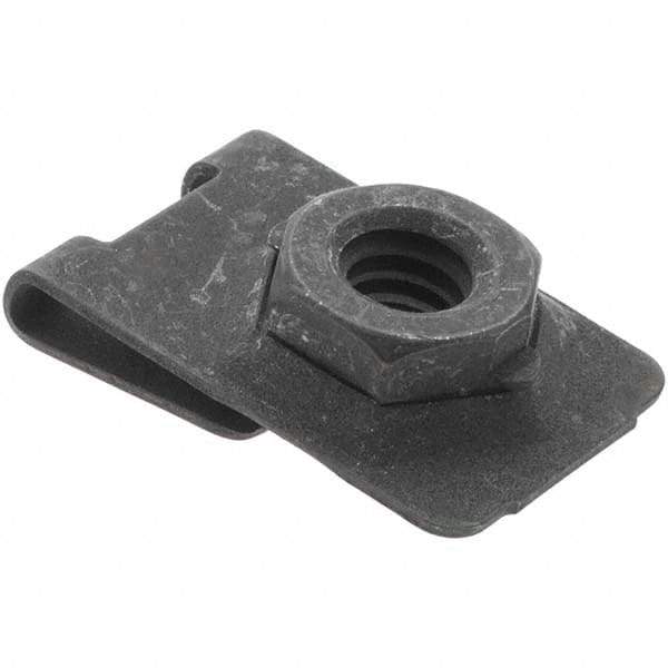 Value Collection - 1/4-20 Screw, 0.032 to 0.093" Thick, Spring Steel J Nut - 1/2" Center Edge, Black Phosphate Finish - Exact Industrial Supply