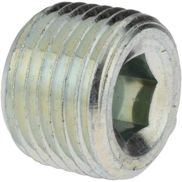 Parker - 1/2 Male Thread, Zinc Plated Steel Industrial Pipe Hollow Hex Plug - MNPTF, 6,000 psi - Exact Industrial Supply