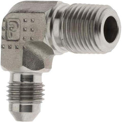 Parker - 1/4" Tube OD, 37° Stainless Steel Flared Tube 90° Elbow - 1/4-18 NPTF, Flare x NPTF Ends - Exact Industrial Supply