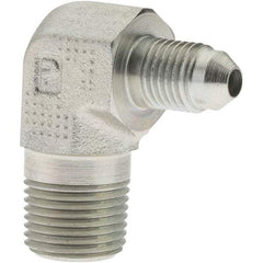 Parker - 1/4" Tube OD, 37° Steel Flared Tube 90° Elbow - 3/8-18 NPTF, Flare x NPTF Ends - Exact Industrial Supply