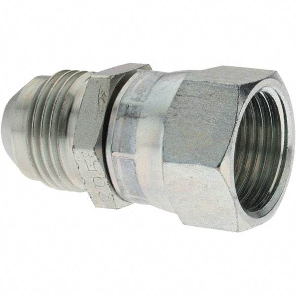 Parker - 1/2" Tube OD, 37° Steel Flared Tube Swivel Connector - 1/2 x 1/2 Flare x Flare Ends - Exact Industrial Supply