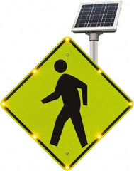 TAPCO - "No Legend - Blank Square in the Middle", "Pedestrian Crossing", 36" Wide x 36" High, Metal Pedestrian Crossing Signs - Fluorescent Yellow, Green, Diamond Grade Reflectivity, Diamond, Post Mount - Exact Industrial Supply