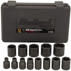 Blackhawk by Proto - 13 Piece 3/8" Drive Black Finish Impact Socket Set - 6 Points, 1/4" to 1" Range, Inch Measurement Standard - Exact Industrial Supply