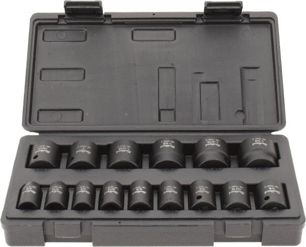 15 Pc 1/2″ Drive Impact Socket Set 3/8 to 1-1/4″, 6 Points, Black Finish