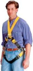 Miller - 400 Lb Capacity, Size Universal, Full Body Construction Safety Harness - Polyester, Mating Leg Strap, Mating Chest Strap, Yellow/Black - Exact Industrial Supply