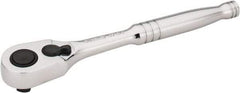 Stanley - 3/8" Drive Pear Head Quick-Release Ratchet - Chrome Finish, 8" OAL - Exact Industrial Supply