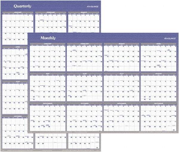 AT-A-GLANCE - 1 Sheet, 32 x 48", Erasable Wall Planner - White & Blue - Exact Industrial Supply