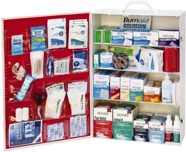 Medique - 1,300 Piece, 125 Person, Industrial First Aid Kit - 15-1/4" Wide x 22-1/4" Deep x 5-1/2" High, Metal Cabinet - Exact Industrial Supply