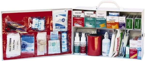 Medique - 900 Piece, 75 Person, Industrial First Aid Kit - 15-1/4" Wide x 10-1/2" Deep x 4-3/4" High, Metal Cabinet - Exact Industrial Supply