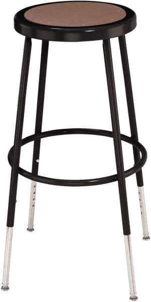 NPS - 14 Inch Wide x 14 Inch Deep x 25 to 33 Inch High, Steel Base, Adjustable Height Stool - Hardboard Seat, Black - Exact Industrial Supply