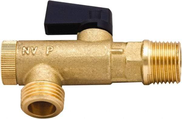 PRO-SOURCE - 3/8 x 1/2" Pipe, NPT Port, Brass Filter Ball Valve - Inline - One Way Flow, NPT Ends, Wedge Handle, 725 WOG - Exact Industrial Supply