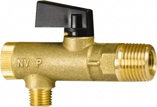 PRO-SOURCE - 3/8" Pipe, NPT Port, Brass Filter Ball Valve - Inline - One Way Flow, MNPT x FNPT Ends, Wedge Handle, 725 WOG - Exact Industrial Supply