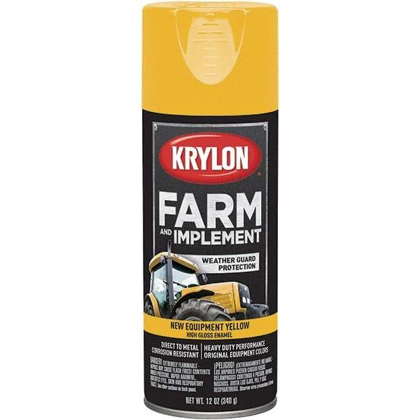 Krylon - Yellow, 12 oz Net Fill, Gloss, Farm & Equipment Spray Paint - 12 oz Container, Use on Equipment - Exact Industrial Supply