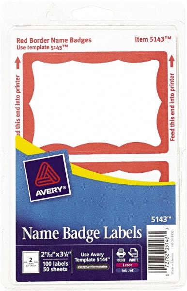 Label Maker Label: White & Red, Paper, 3-3/8″ OAL, 100 per Roll Use with Inkjet Printers & Laser Printers