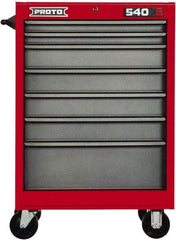 Proto - 7 Drawer Steel Tool Roller Cabinet - 27" Wide x 52" High x 18" Deep, Ball Bearing Drawer Slides, Safety Red/Gray - Exact Industrial Supply