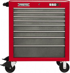 Proto - 8 Drawer 15,134 Lb Capacity Steel Tool Roller Cabinet - 34" Wide x 41" High x 25-1/4" Deep, Ball Bearing Drawer Slides, Safety Red/Gray - Exact Industrial Supply