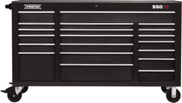 Proto - 20 Drawer Mobile Workstation - 67" Wide x 25-1/4" Deep x 41" High, Steel, Dual Black - Exact Industrial Supply