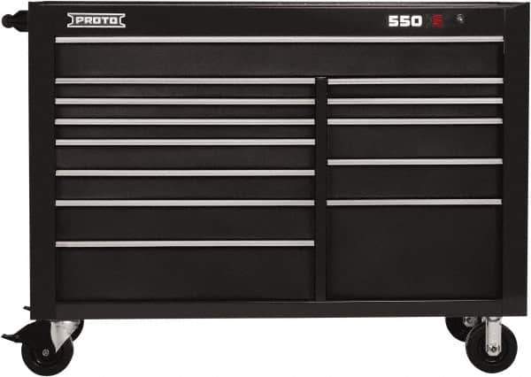 Proto - 13 Drawer Mobile Workstation - 57" Wide x 25-1/4" Deep x 43" High, Steel, Dual Black - Exact Industrial Supply