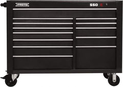 Proto - 13 Drawer Mobile Workstation - 57" Wide x 25-1/4" Deep x 43" High, Steel, Dual Black - Exact Industrial Supply