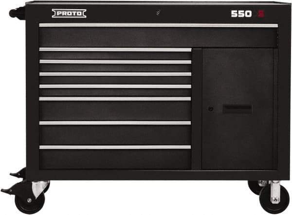 Proto - 1 Shelf, 8 Drawer, 1 Door Mobile Workstation - 50" Wide x 25-1/4" Deep x 41" High, Steel, Dual Black - Exact Industrial Supply