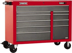 Proto - 10 Drawer Mobile Workstation - 50" Wide x 25-1/4" Deep x 41" High, Steel, Safety Red & Gray - Exact Industrial Supply