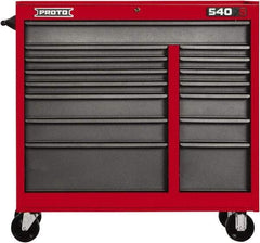 Proto - 15 Drawer Mobile Workstation - 41" Wide x 18" Deep x 42" High, Steel, Safety Red & Gray - Exact Industrial Supply