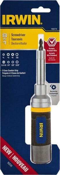 Irwin - 8-in-1 Mini-Ratchet Bit Screwdriver Kit - Phillips, Torx, Square, Nutdrivers, Ratcheting - Exact Industrial Supply