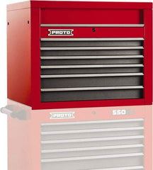 Proto - 6 Drawer Top Tool Chest - 34" Wide x 25-1/4" Deep x 27" High, Steel, Safety Red/Gray - Exact Industrial Supply