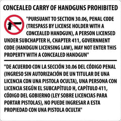 NMC - "Concealed Carry of Handguns Prohibited", 30" Long x 30" Wide, Aluminum Safety Sign - Square, 0.118" Thick, Use for Accident Prevention - Exact Industrial Supply