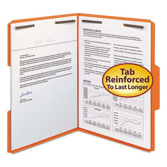 SMEAD - File Folders, Expansion Folders & Hanging Files Folder/File Type: File Folders with Top Tab Fastener Color: Orange - Exact Industrial Supply