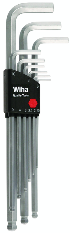 9 Piece - 1.5 - 10mm - Hard Chrome Finish Long Arm with Holder - Ball End Hex L-Key Metric Set - Exact Industrial Supply