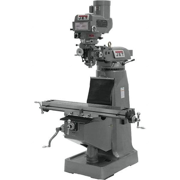 Jet - 9" Table Width x 49" Table Length, Variable Speed Pulley Control, 3 Phase Knee Milling Machine - R8 Spindle Taper, 3 hp - Exact Industrial Supply