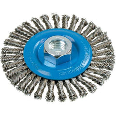 WALTER Surface Technologies - 4" OD, 5/8-11 Arbor Hole, Stringer Bead Stainless Steel Wheel Brush - 3/16" Face Width, 0.02" Filament Diam, 20,000 RPM - Exact Industrial Supply