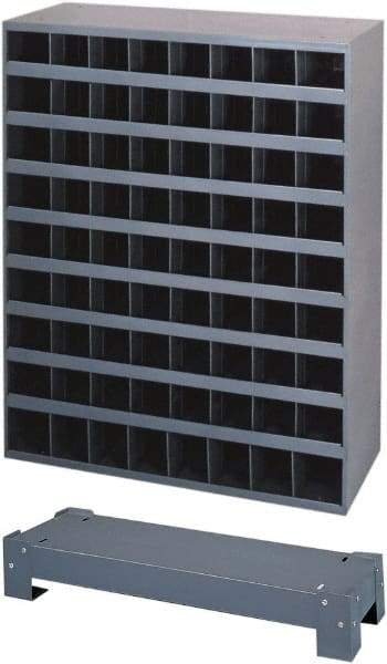 Durham - 72 Bin Bin Shelving Unit with Openings and Base - 12 Inch Overall Depth x 42 Inch Overall Height, Gray Steel Bins - Exact Industrial Supply
