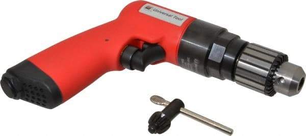 Universal Tool - 3/8" Reversible Keyed Chuck - Pistol Grip Handle, 1,800 RPM, 4.6 CFM, 0.8 hp, 90 psi - Exact Industrial Supply