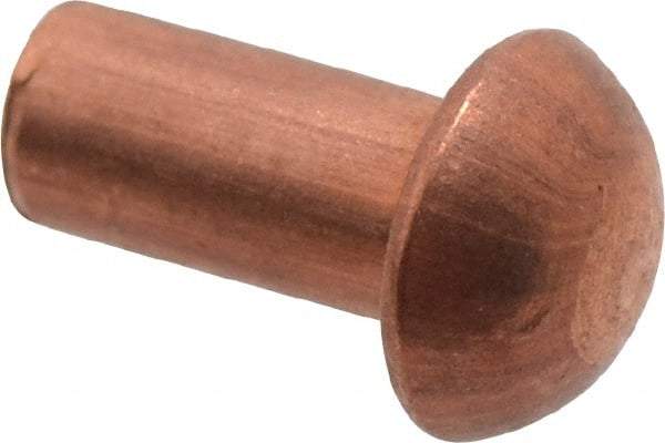 Made in USA - 1/8" Body Diam, Round Copper Solid Rivet - 1/4" Length Under Head - Exact Industrial Supply