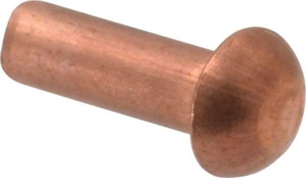 Made in USA - 1/8" Body Diam, Round Copper Solid Rivet - 3/8" Length Under Head - Exact Industrial Supply