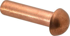 Made in USA - 1/4" Body Diam, Round Copper Solid Rivet - 1" Length Under Head - Exact Industrial Supply