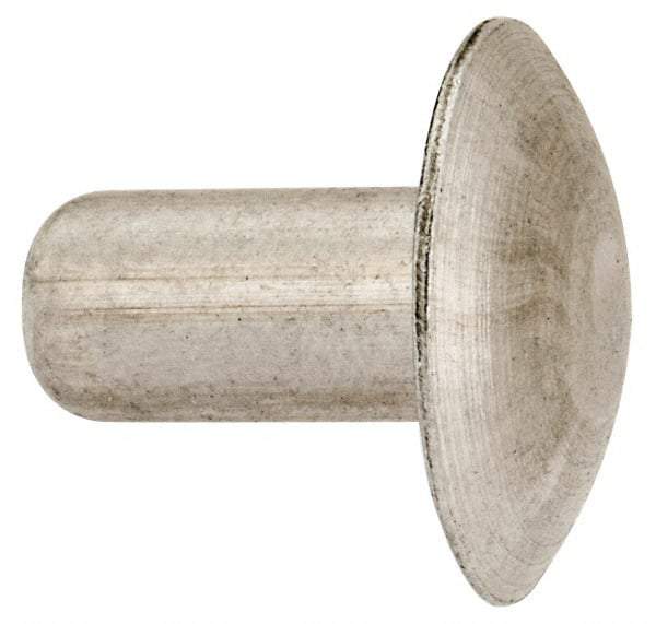 Made in USA - 1/4" Body Diam, Brazier Aluminum Solid Rivet - 1/2" Length Under Head, Grade 1100F, 5/8" Head Diam x 1/8" Head Height - Exact Industrial Supply