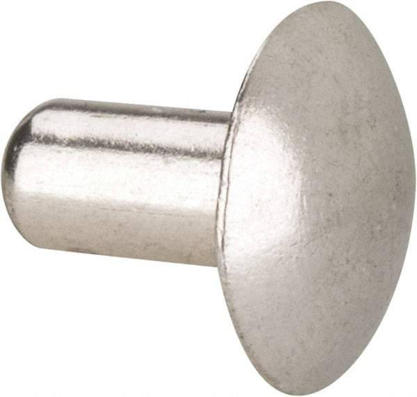 Made in USA - 1/4" Body Diam, Brazier Aluminum Solid Rivet - 1/2" Length Under Head, Grade 2117-T4, 5/8" Head Diam x 1/8" Head Height - Exact Industrial Supply