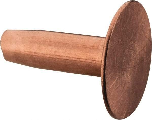 Made in USA - #10 Wire Body Diam, Flat Copper Belt Rivet with Washer - 1/2" Length Under Head, 7/16" Head Diam - Exact Industrial Supply