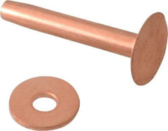 Made in USA - #10 Wire Body Diam, Flat Copper Belt Rivet with Washer - 1" Length Under Head, 7/16" Head Diam - Exact Industrial Supply