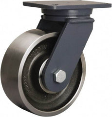 Hamilton - 8" Diam x 3" Wide x 10-1/2" OAH Top Plate Mount Swivel Caster - Forged Steel, 3,500 Lb Capacity, Precision Ball Bearing, 5-1/4 x 7-1/4" Plate - Exact Industrial Supply