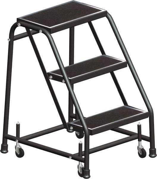 Ballymore - 28" 3 Step Ladder - Rolling Safety Ladder, 450 Lb Capacity, 28-1/2" Platform Height, 30" Base Width x 25" Base Depth, Serrated - Exact Industrial Supply