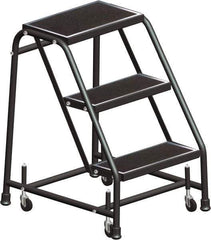 Ballymore - 28" 3 Step Ladder - Rolling Safety Ladder, 450 Lb Capacity, 28-1/2" Platform Height, 30" Base Width x 25" Base Depth, Abrasive Mat Tread - Exact Industrial Supply