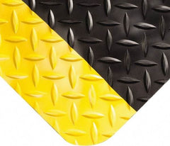Wearwell - 7' Long x 4' Wide, Dry Environment, Anti-Fatigue Matting - Black with Yellow Borders, Vinyl with Nitrile Blend Base, Beveled on 4 Sides - Exact Industrial Supply