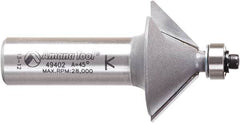 Amana Tool - 1-1/4" Cut Diam, 1/2" Length of Cut, 2 Flute Chamfer Edge Profile Router Bit - Carbide-Tipped, 1/2" Shank Diam, 2-3/8" OAL, Uncoated - Exact Industrial Supply