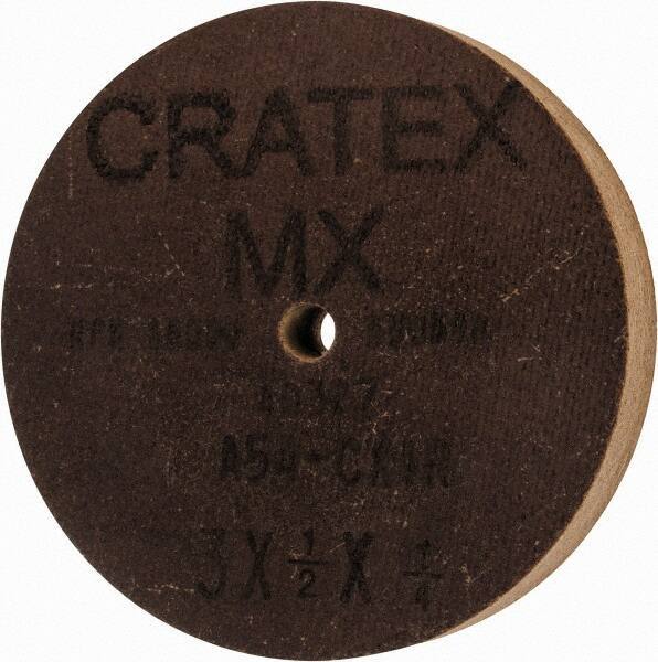Cratex - 3" Diam x 1/4" Hole x 1/2" Thick, 54 Grit Surface Grinding Wheel - Aluminum Oxide, Type 1, Coarse Grade, 18,080 Max RPM, No Recess - Exact Industrial Supply